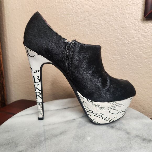 Shoes Of Prey Heels Womens 37 Black White Newspaper Custom Stiletto Platform - Picture 8 of 15